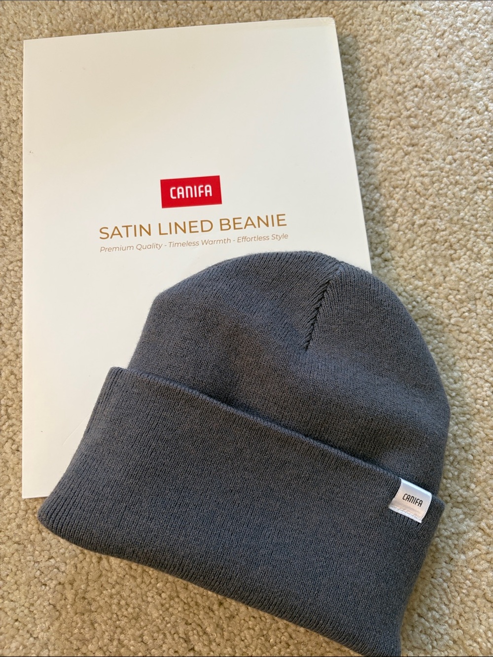 CANIFA Satin Lined Beanie For Men or Women - One Size - Dark Grey - NIB